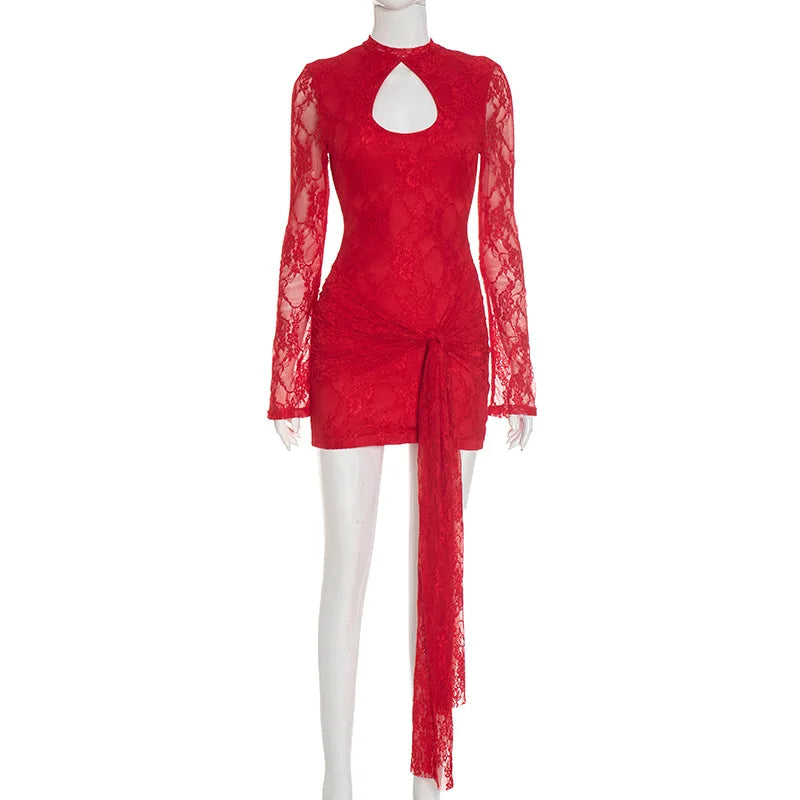 Women's Lace Cutout Long Sleeve Mini Dress