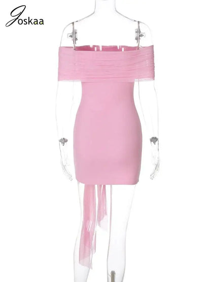Women's Mesh Backless Strapless Mini Dress Pink – Detail View