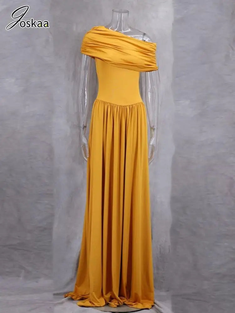 Women's Ruched One Shoulder Bodycon Maxi Dress Caramel Colour – Detail View