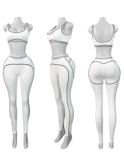 Women's Crop Color Contrast Line Two Piece Set