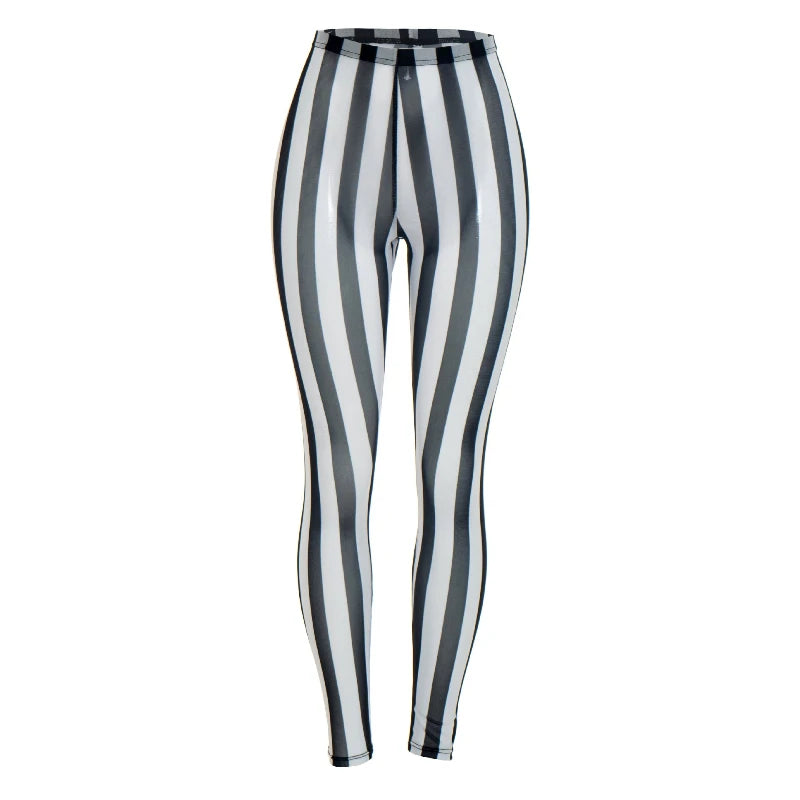 Women's Striped Mesh Bodycon Pants Vertical Stripe Leggings - Additional View 7