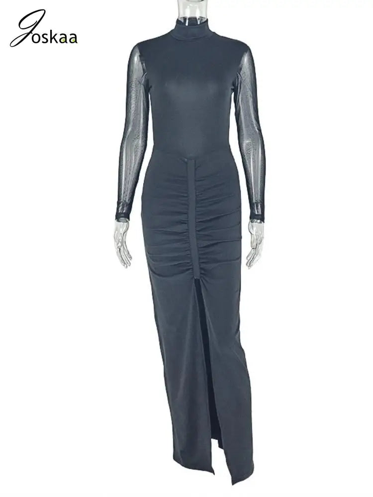Women's Mesh Backless Long Sleeve Bodycon Dress Black – Back View