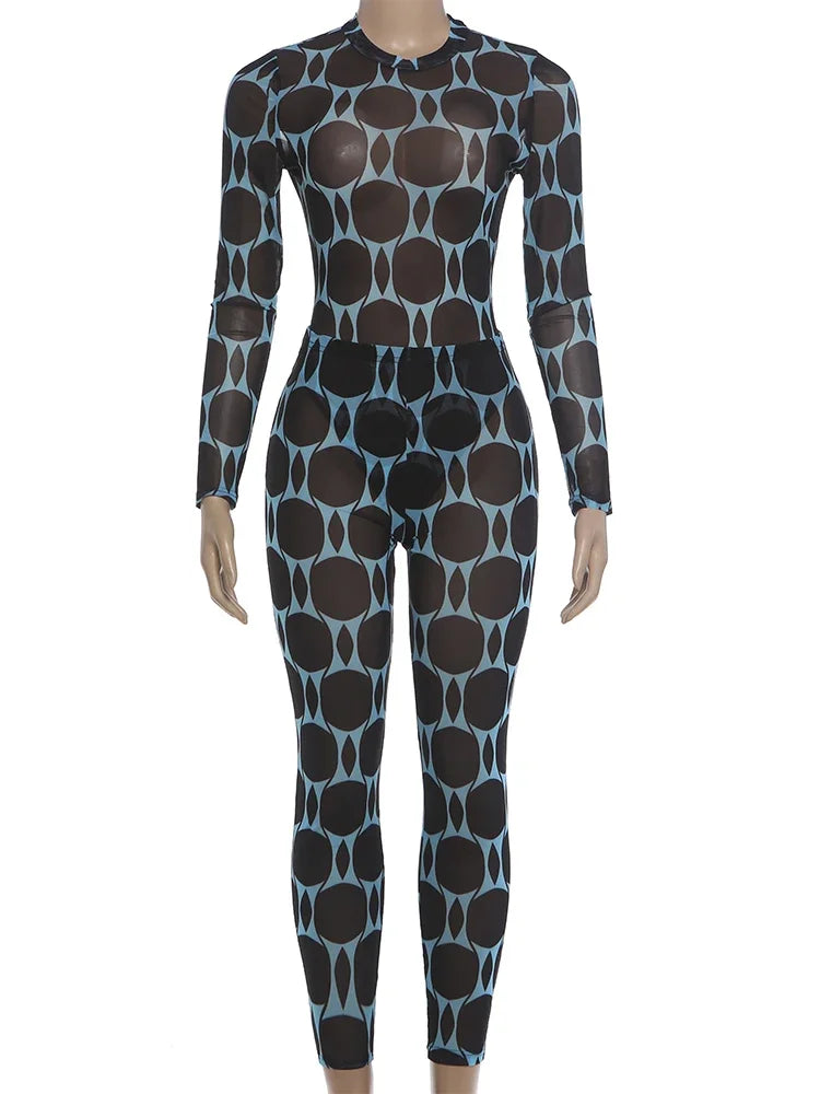 Women's Mesh Long Sleeve Bodycon High Waist Two Piece Set - Additional View 9