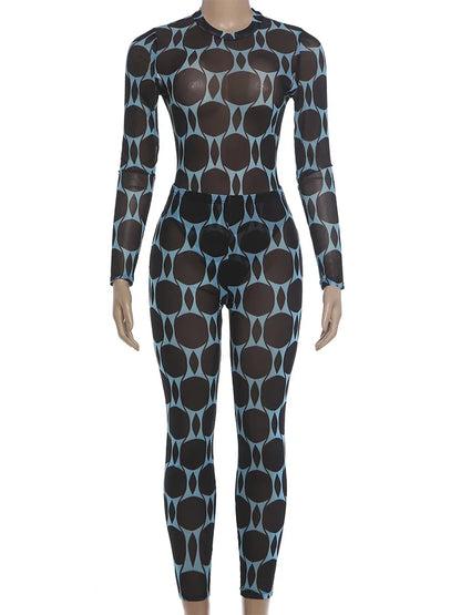 Women's Mesh Long Sleeve Bodycon High Waist Two Piece Set - Additional View 9