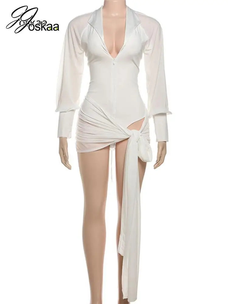 Women's Backless Long Sleeve Bodycon Two Piece Set White – Back View