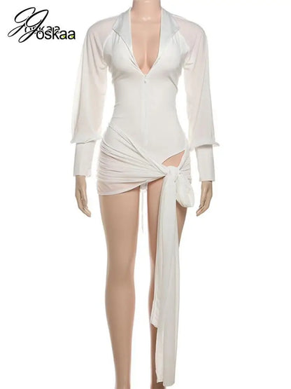 Women's Backless Long Sleeve Bodycon Two Piece Set White – Back View
