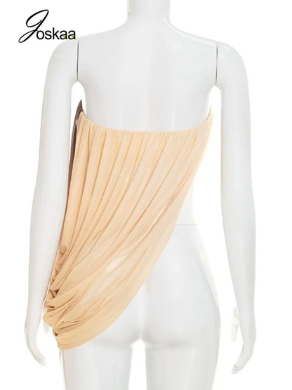 Women's Mesh Ruched Strapless One Shoulder Top - Detail View