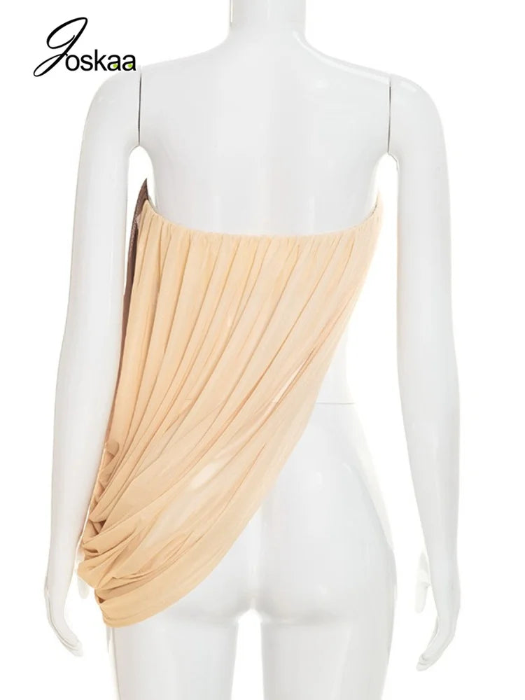 Women's Mesh Ruched Strapless One Shoulder Top - Detail View