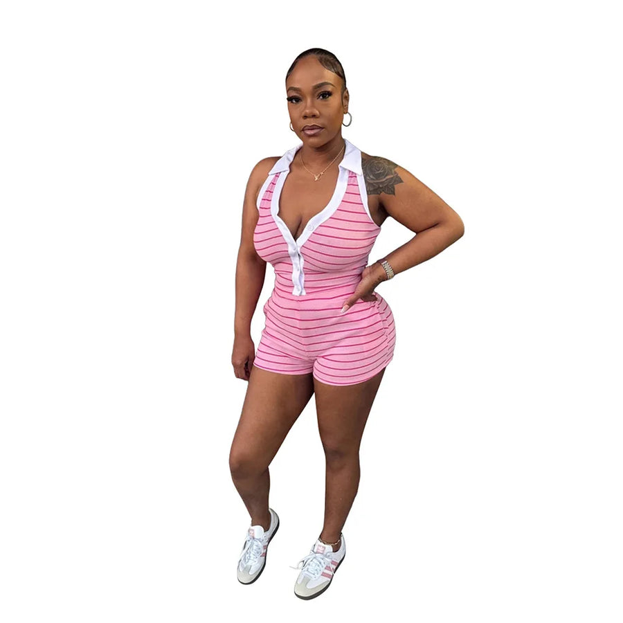 Women's Striped Halter Bodycon High Waist Two Piece Set - Detail View 9