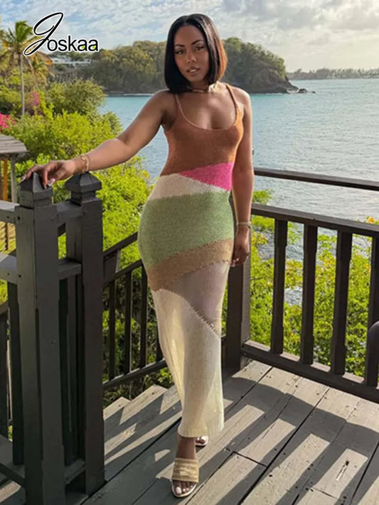 Women's Ribbed Knit Sleeveless Bodycon Maxi Dress - Front View