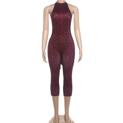 Women's Leopard Print Backless Halter Sleeveless Romper - Additional View 10