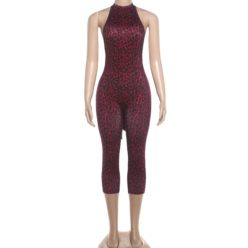 Women's Leopard Print Backless Halter Sleeveless Romper - Additional View 10