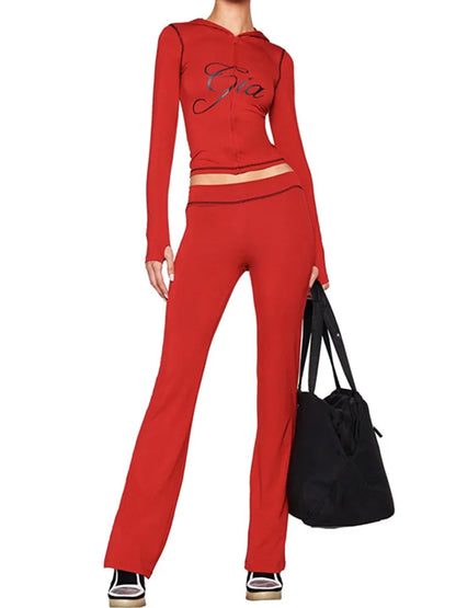 Joskaa Zip Up Hooded Long Sleeve Crop Two Piece Set - two piece set image 17