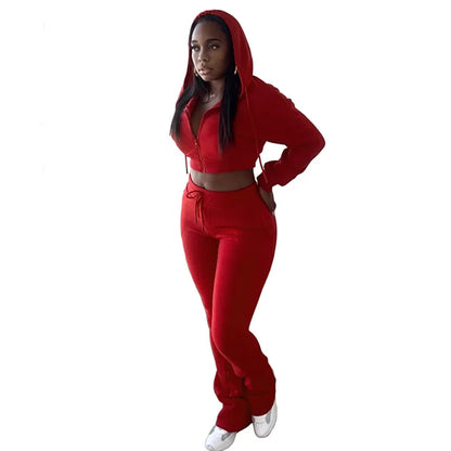 Wholesale Women's Crop Zip Hooded Two Piece Set