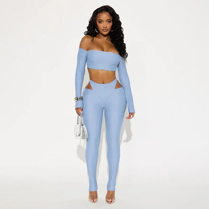 Women's Cutout Long Sleeve Crop Two Piece Set