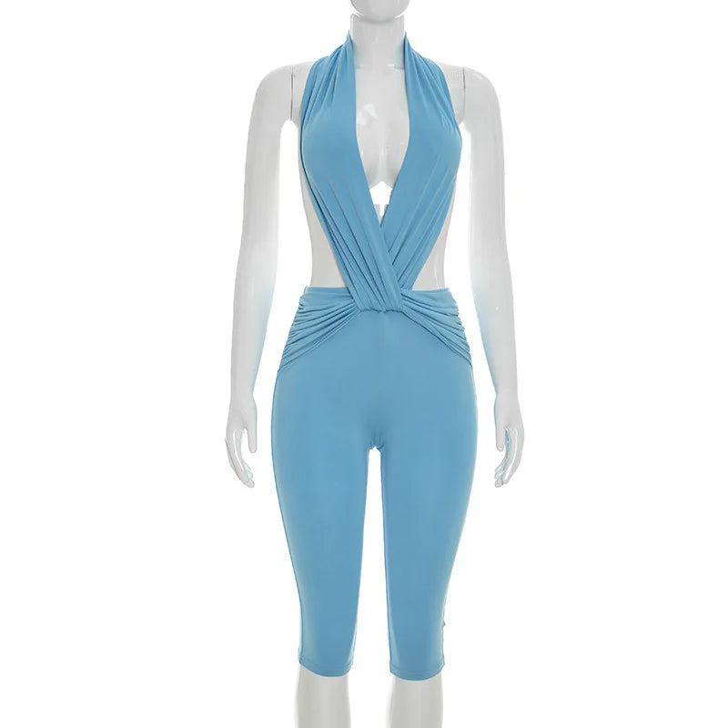 Women's Backless Halter Sleeveless Romper
