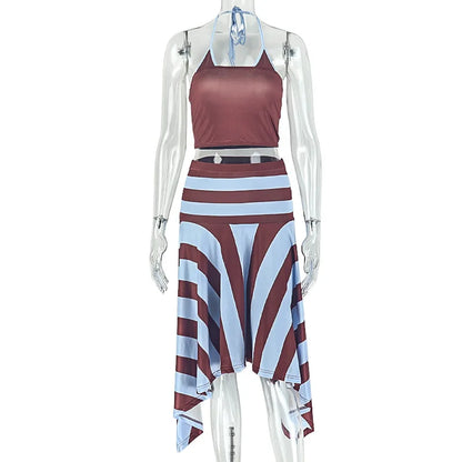 Women's Striped Halter Sleeveless High Waist Two Piece Set - Additional View 7
