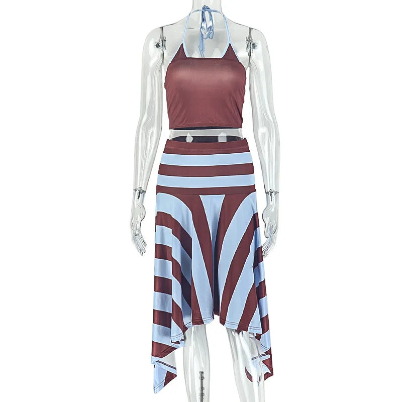 Women's Striped Halter Sleeveless High Waist Two Piece Set - Additional View 7