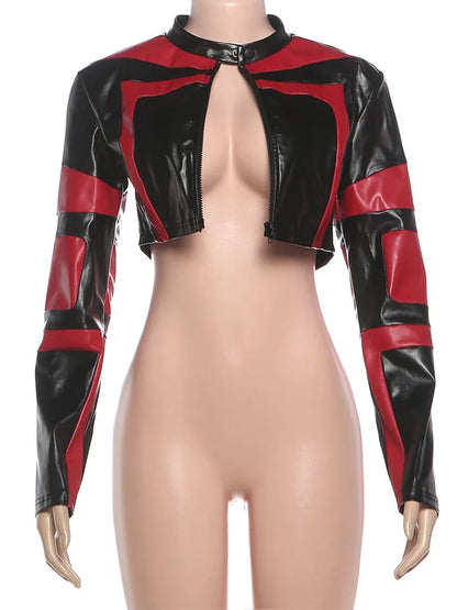 Joskaa Faux Leather Zip Up Long Sleeve Crop Jacket - jacket image 2