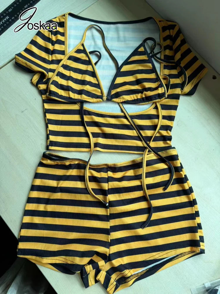 Women's Striped Halter Two Piece Set - Back View