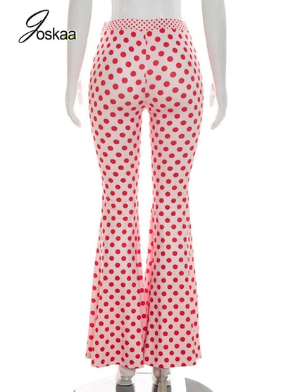 Women's Polka Dot Bodycon Flare Wide Leg Pants Pink – Detail View