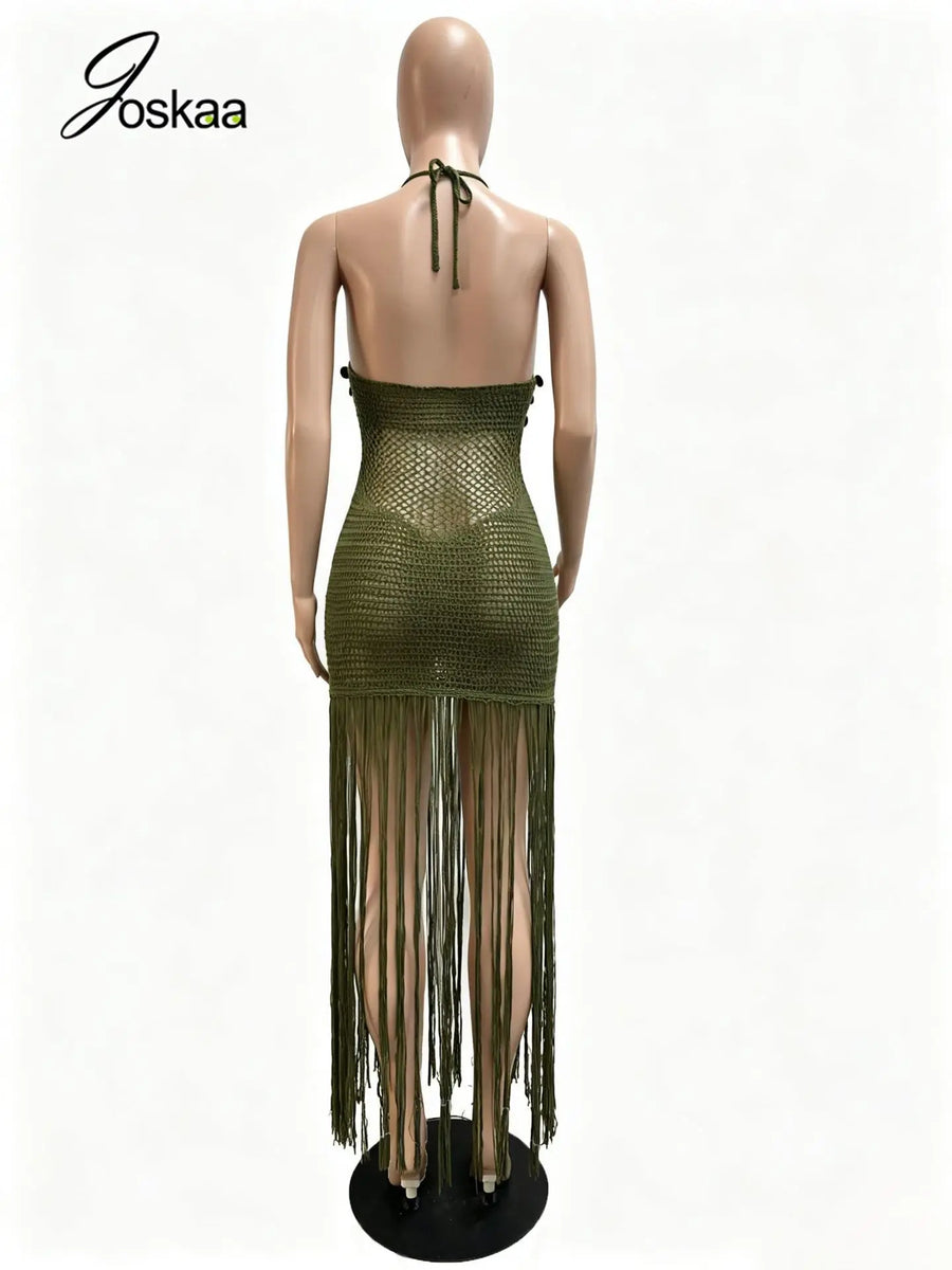 Women's Sequin Ribbed Knit Cutout Halter Bodycon Dress - Detail View