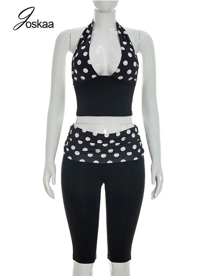 Women's Polka Dot Backless Halter Two Piece Set - Back View