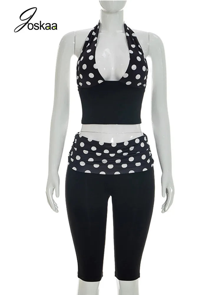 Women's Polka Dot Backless Halter Two Piece Set - Back View