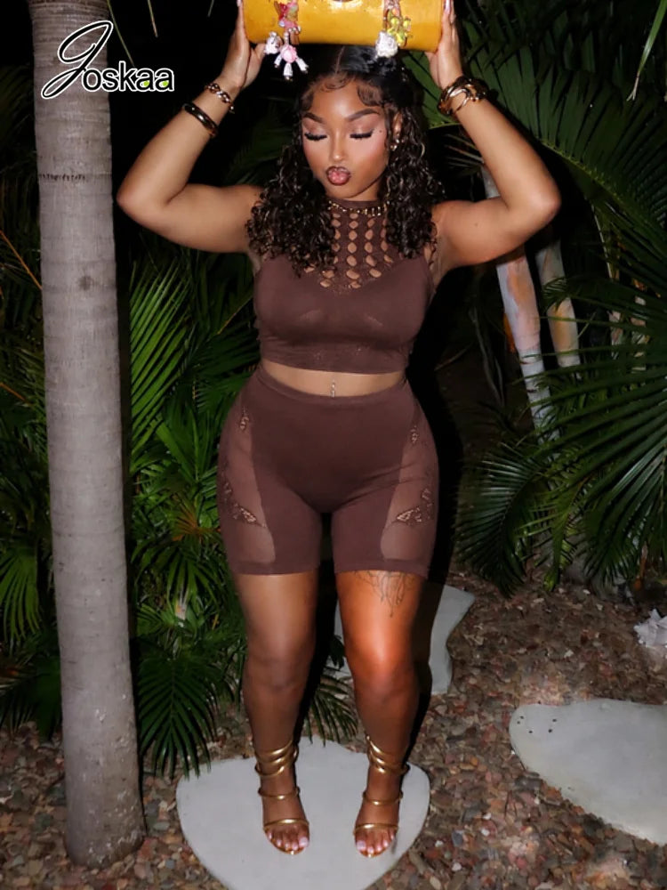 Wholesale Women's Cutout Crop See Two Piece Set White – Front View