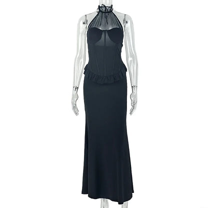 Women's Mesh Backless Halter Bodycon Maxi Dress - Additional View 7
