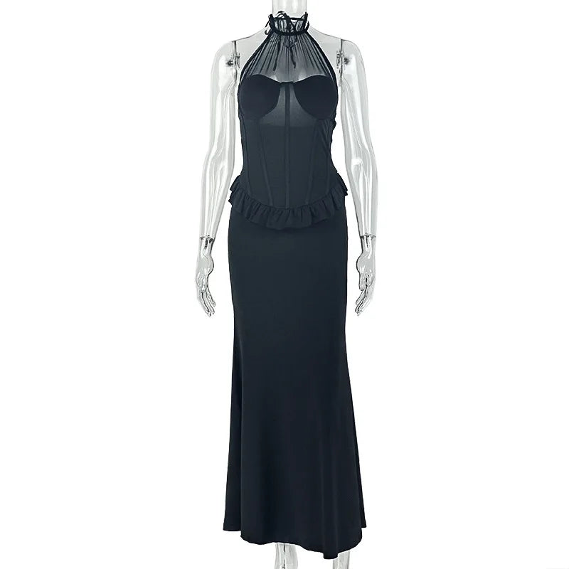 Women's Mesh Backless Halter Bodycon Maxi Dress - Additional View 7