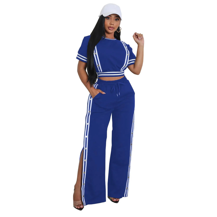 Women's Stripe Short Sleeve Two Piece Set