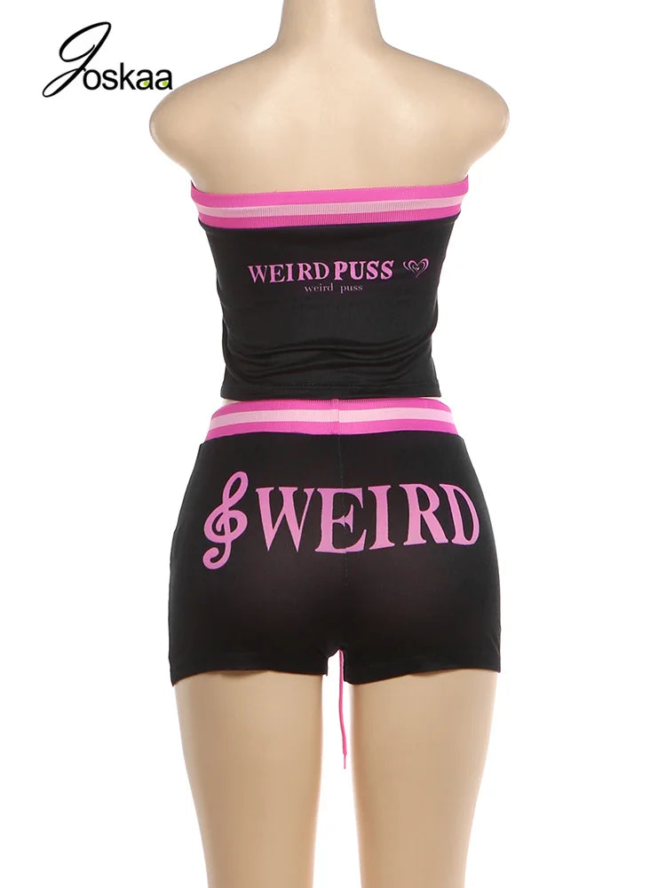 Women's Strapless High Waist Two Piece Set Pink – Detail View