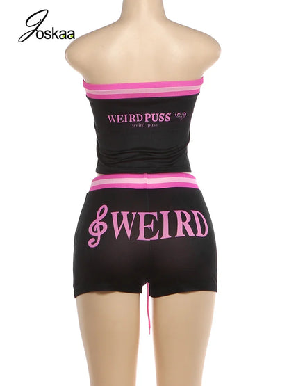 Women's Strapless High Waist Two Piece Set Pink – Detail View