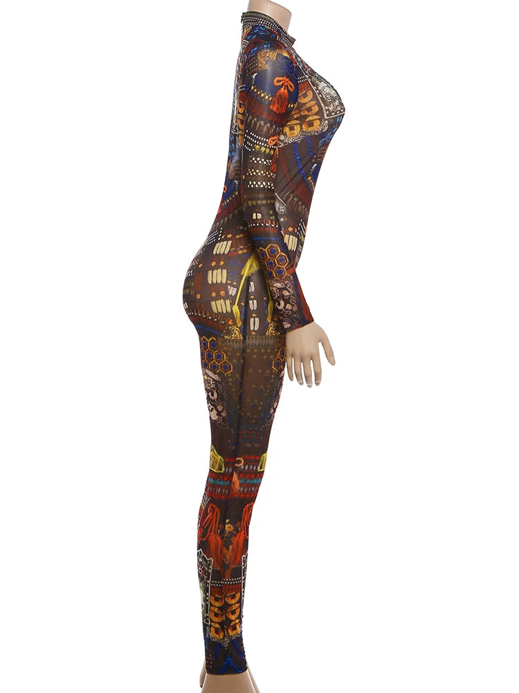 Joskaa Mesh Zip Up Long Sleeve Bodycon Romper - romper image 3