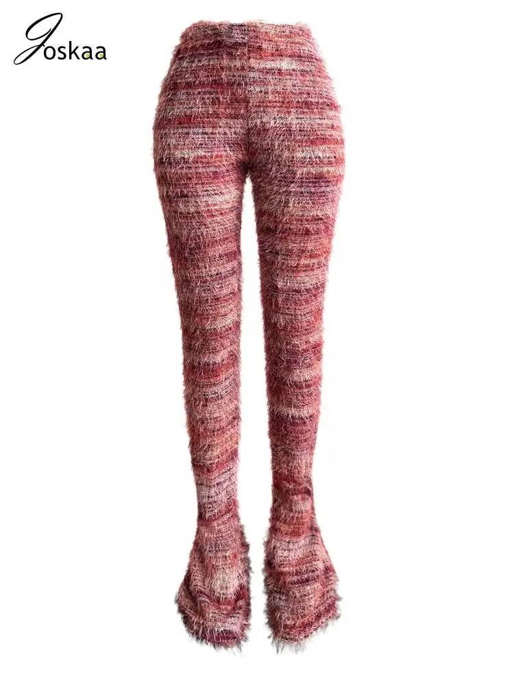 Wholesale Women's Stripe Knit Flare Ribbed Pants Gray – Back View