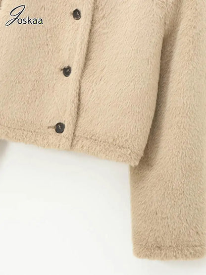 Women's Long Sleeve Crop Luxury Faux Fur Jacket As Picture – Back View