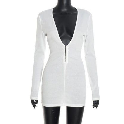 Women's Ribbed Knit V-neck Long Sleeve Bodycon Mini Dress - Additional View 9