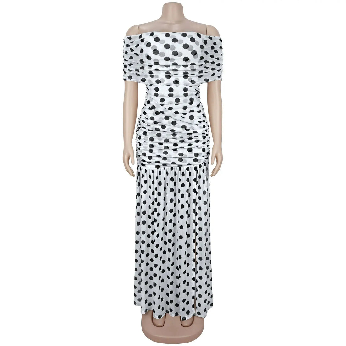 Women's Polka Dot Mesh Ruched Strapless Maxi Dress - Additional View 7
