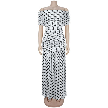 Women's Polka Dot Mesh Ruched Strapless Maxi Dress - Additional View 7