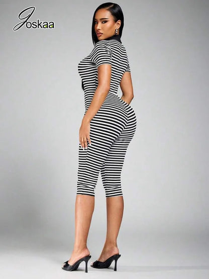 Women's Striped V-neck Bodycon Romper - Side View