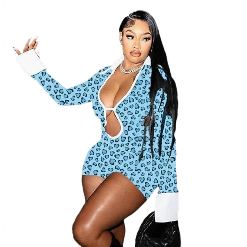 Women's Leopard Print Backless Cutout Romper