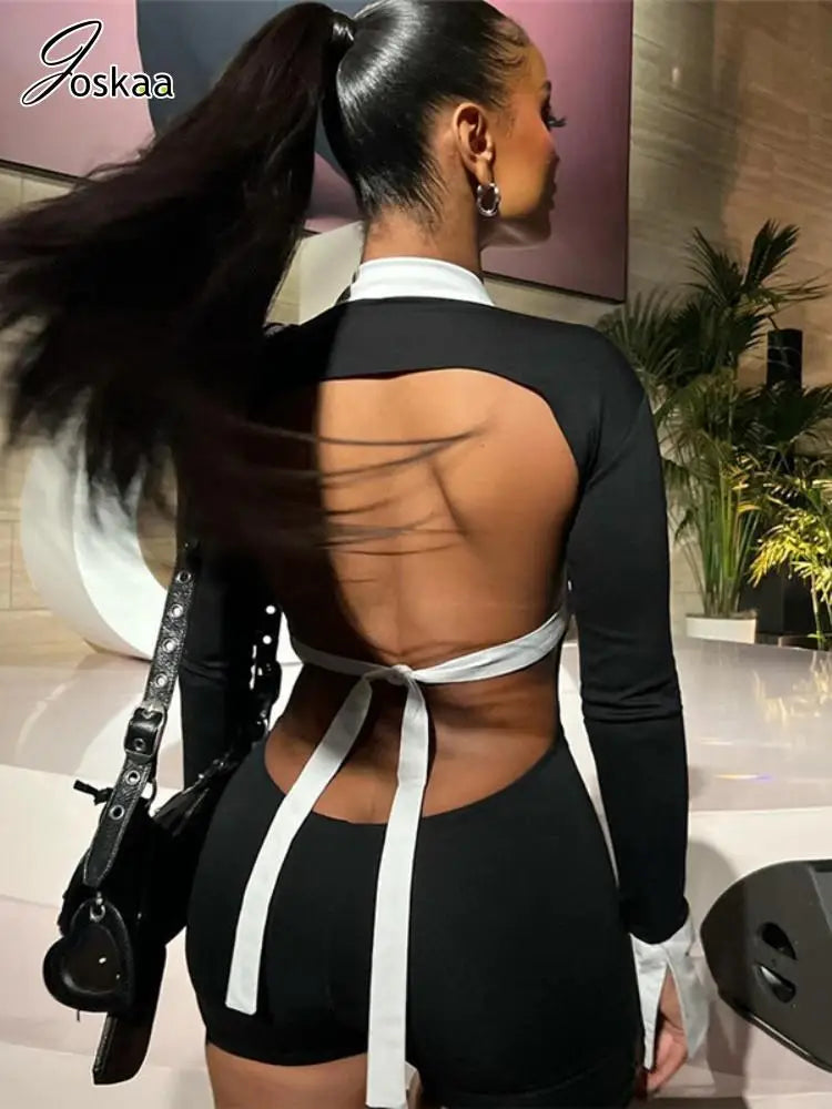 Women's Leopard Print Backless Cutout Romper Brown – Side View