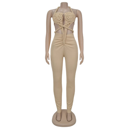 Women's Knit Ruched Backless Cutout Romper