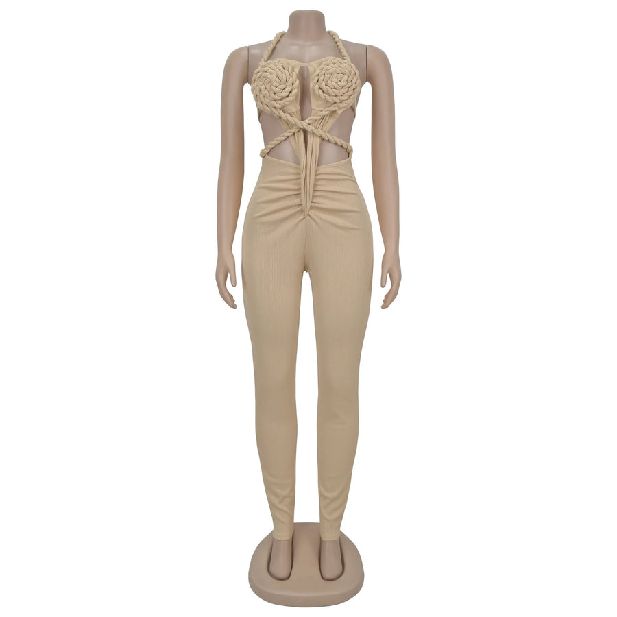 Women's Knit Ruched Backless Cutout Romper