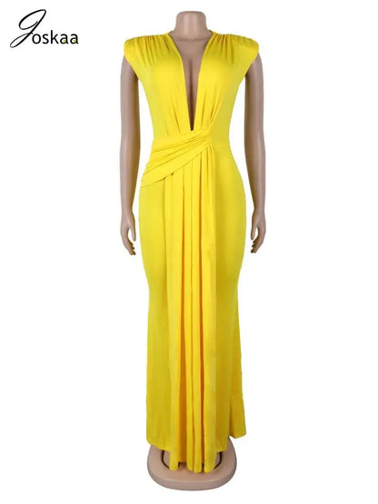 Women's Ruched Sleeveless Bodycon Maxi Dress Pink – Back View