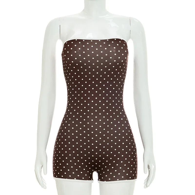 Women's Polka Dot Backless Strapless Romper