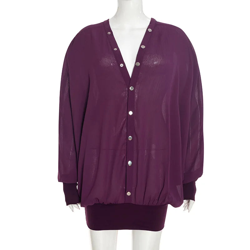 Women's Backless V-neck Long Sleeve Mini Dress - Additional View 9