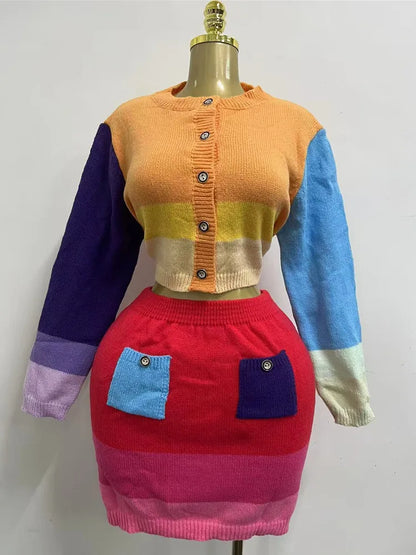 Women's Knit Long Sleeve Mini Two Piece Set – Women's Fashion Wholesale – Front View