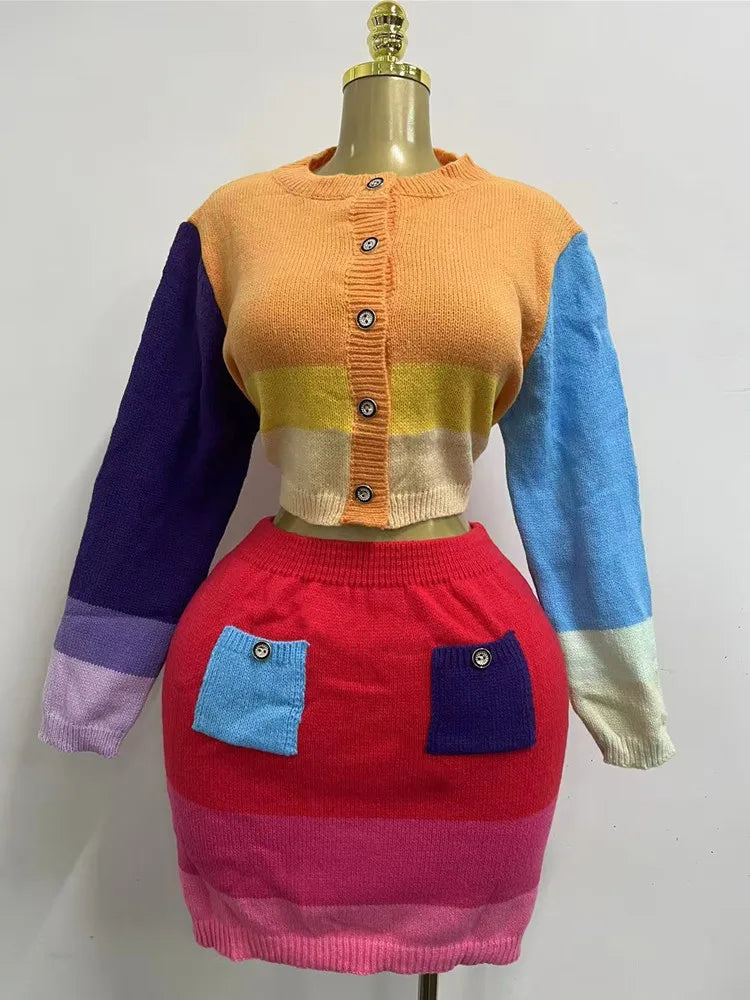 Women's Knit Long Sleeve Mini Two Piece Set – Women's Fashion Wholesale – Front View